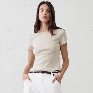 BANANA REPUBLIC FACTORY Women's Ribbed T-Shirt Size S In Oatmeal Heather